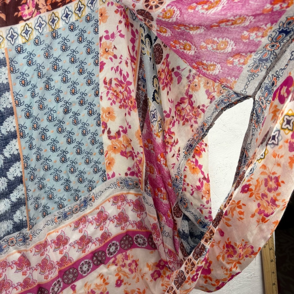 Mossimo Supply Co. Pink Blue and Orange Patchwork Boho Kimono OS - Picture 6 of 6
